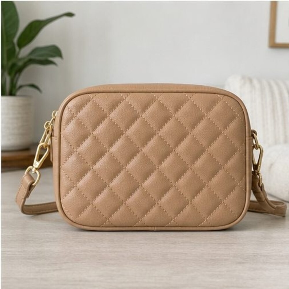 Tan Quilted Crossbody Bag